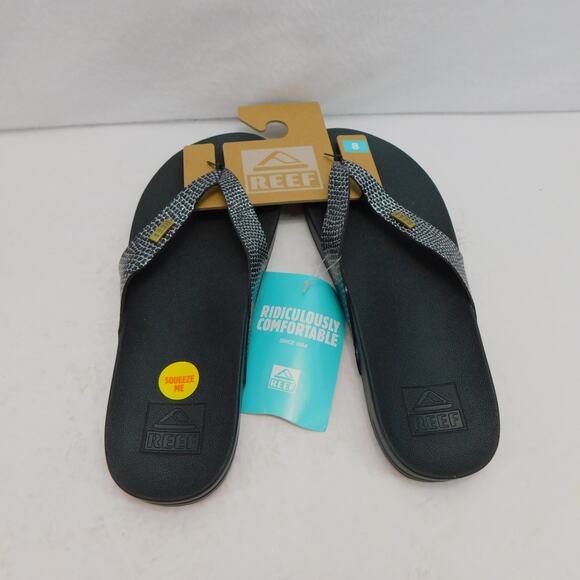 Reef Cushion Court Women's Snake Print Black Sassy Flip Flops Size 8 New - Picture 2 of 9